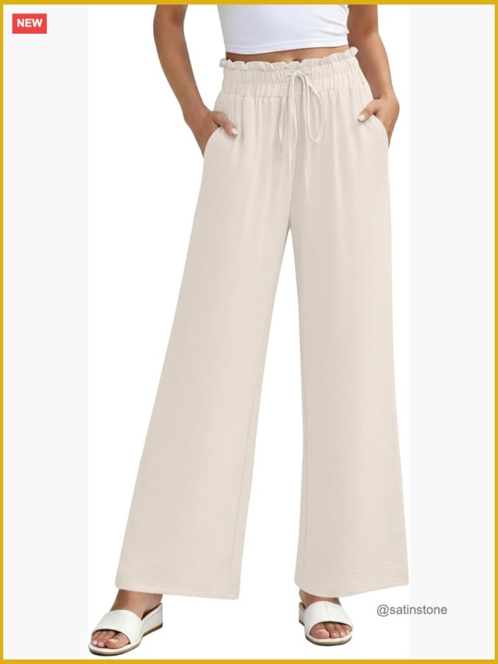 Wide Leg High Waisted Elastic Waist Flowy Summer Pants with Pockets